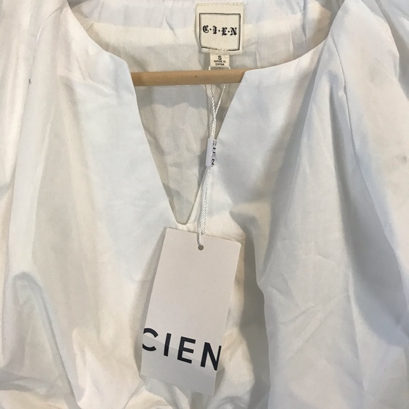 Cien Puff Sleeve V Neck Crop Top Blouse Wrap Tie Waist White Womens Small NWT - Picture 4 of 6